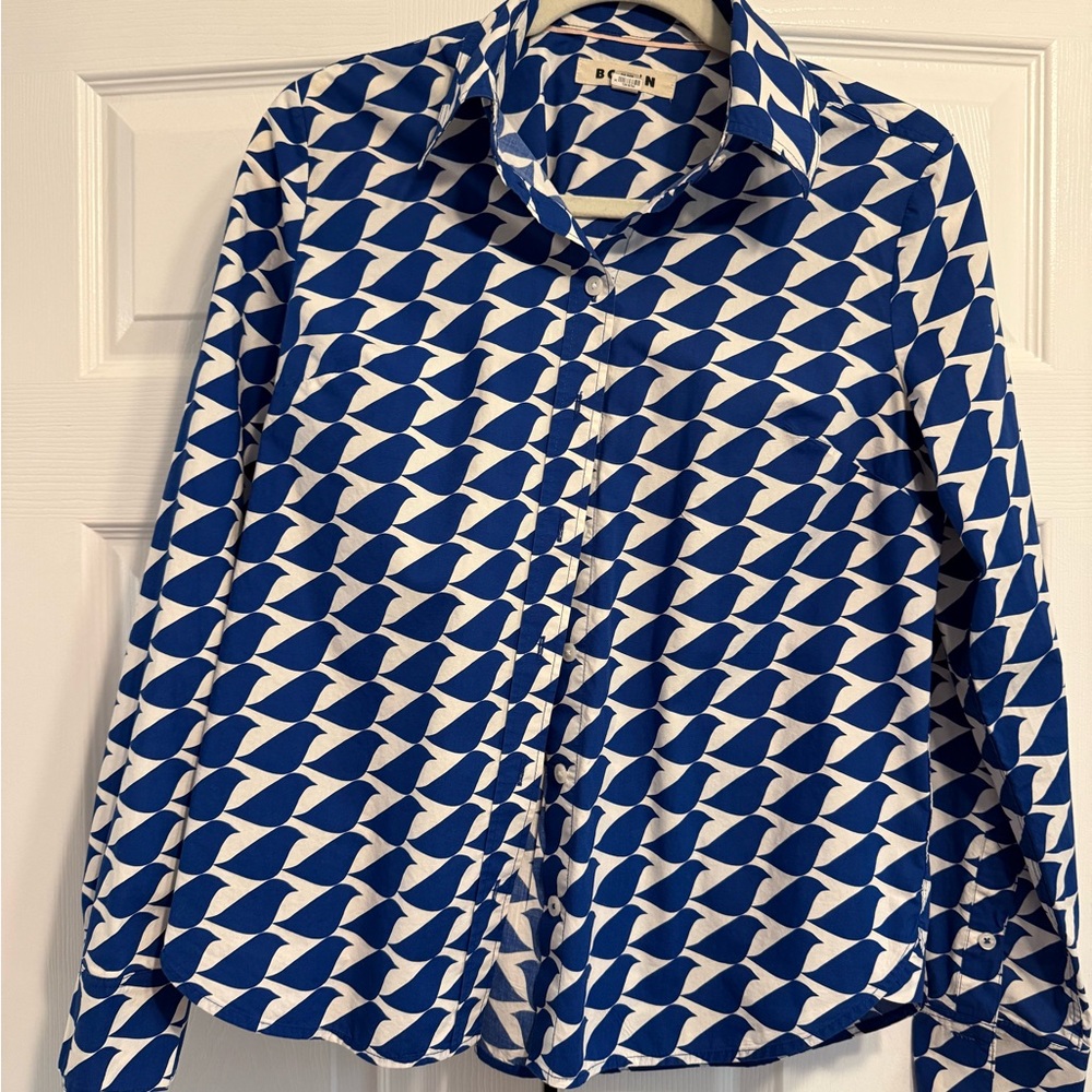 Boden Navy and White Patterned Men's Shirt